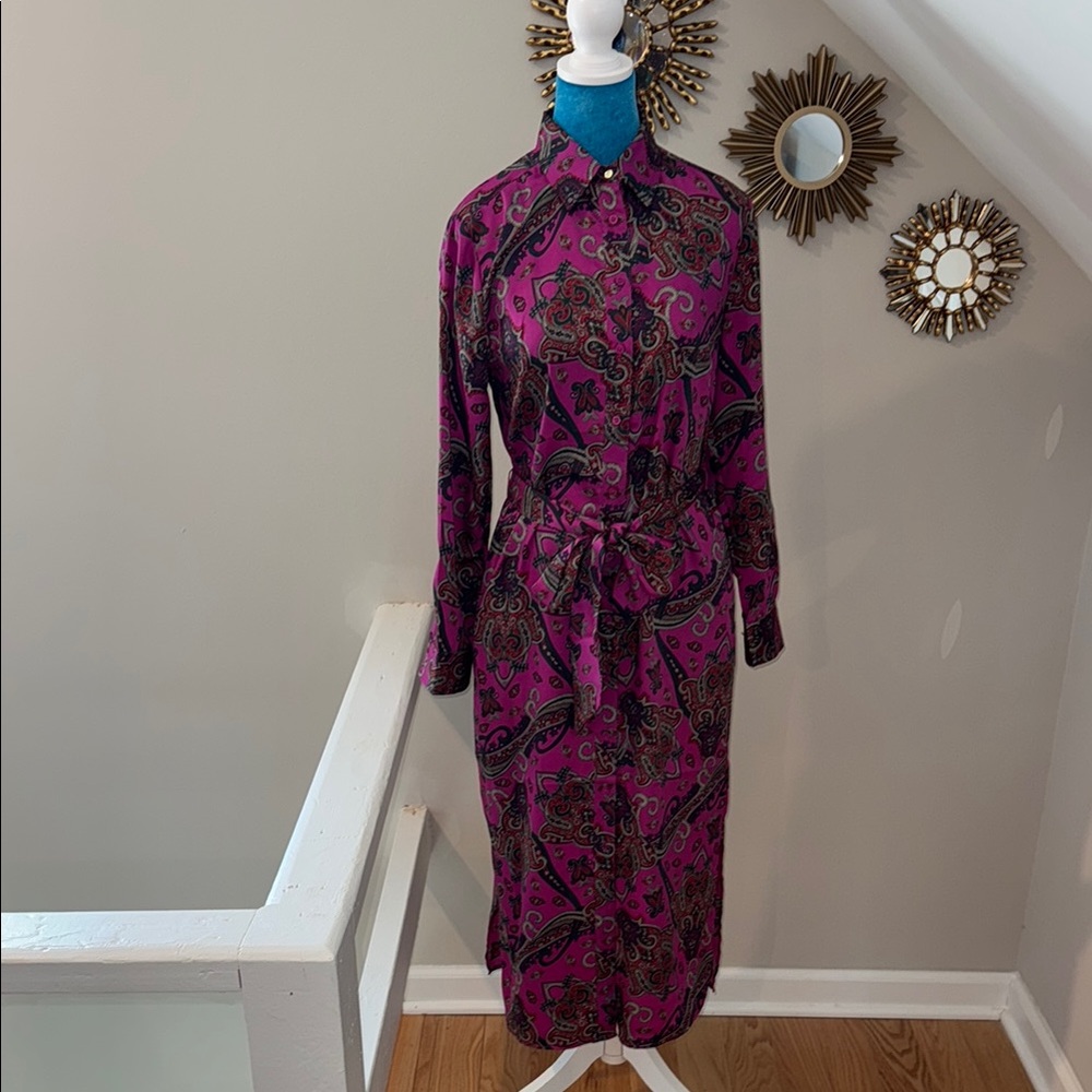 Ralph Lauren Pink Long Sleeve Notched Collar Shirt Dress